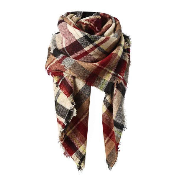 Womens Fall Winter Scarf Plaid Tassel Soft Warm Blanket Scarves