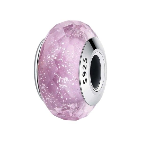 925 Sterling Silver European Glass Bead Charm - Pink
