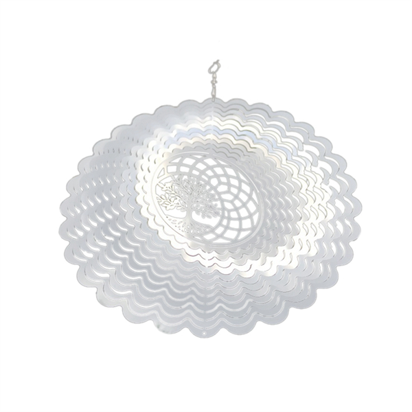 Hanging Wind Spinner Outdoor Metal Silver 3D Mirror Stainless Steel