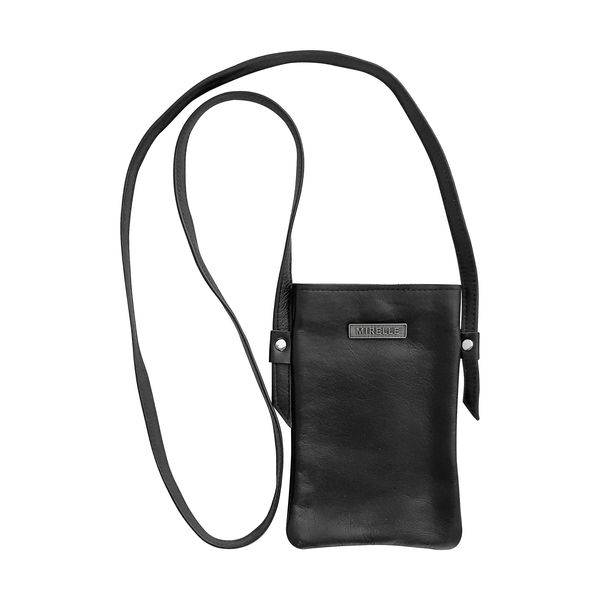 MIRELLE Genuine Leather - Ladies Cellphone Crossbody Sling Handbag-Black