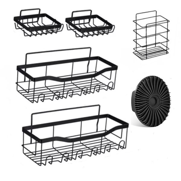 5 Pack Bathroom Organizer Shower Rack &amp; 1 Piece Round Silicone Bath Brush