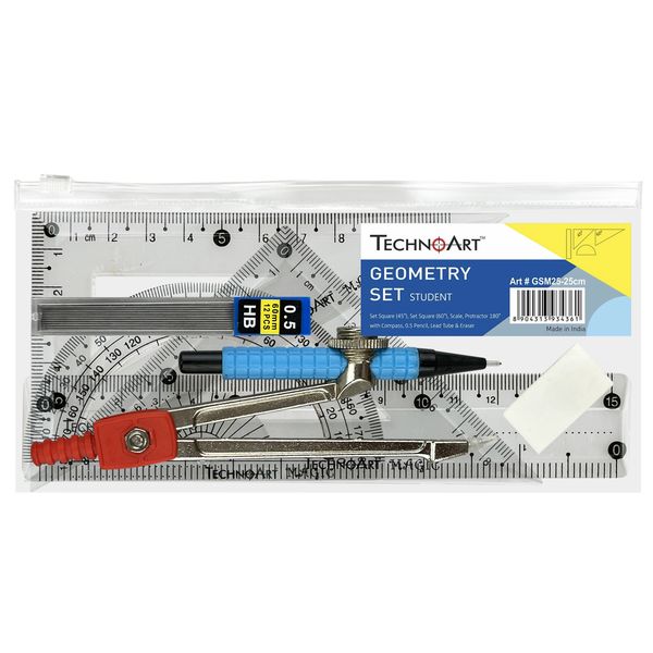 TechnoArt - Geometry Set - Student 25cm, Assorted Colours