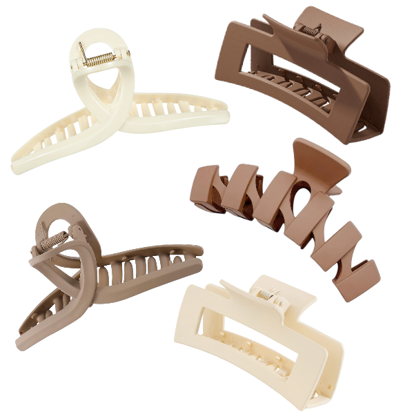 5 Piece Elegant Neutral-Toned Hair Claw Clips - Multicolor