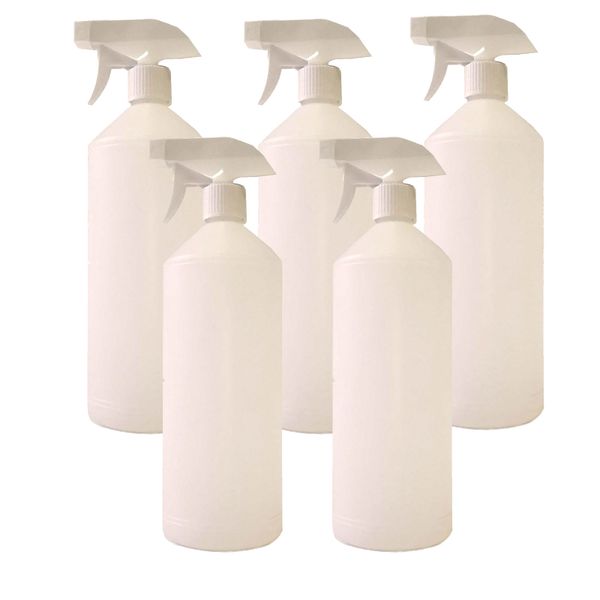 5 x White 1Litre Empty Refillable Trigger Spray Detergent/Sanitizer Bottle