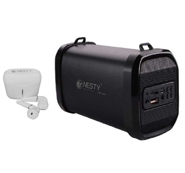 NESTY 3W BT Portable Speaker with FM Radio &amp; NESTY Wireless BT Earphones -W