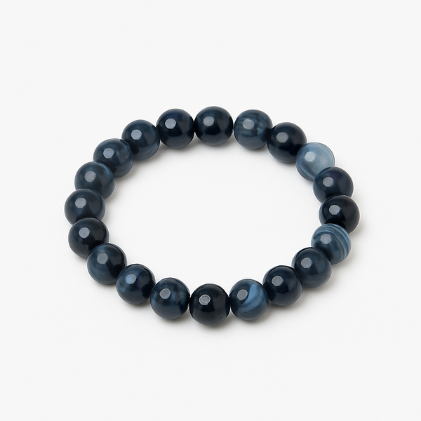 Dark Blue Polished Beaded Stretch Bracelet