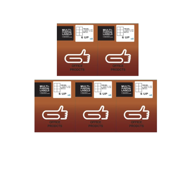 6 UP labels self adhesive A4 Size - 100 sheets -The Clip-Bundle (5Pack)