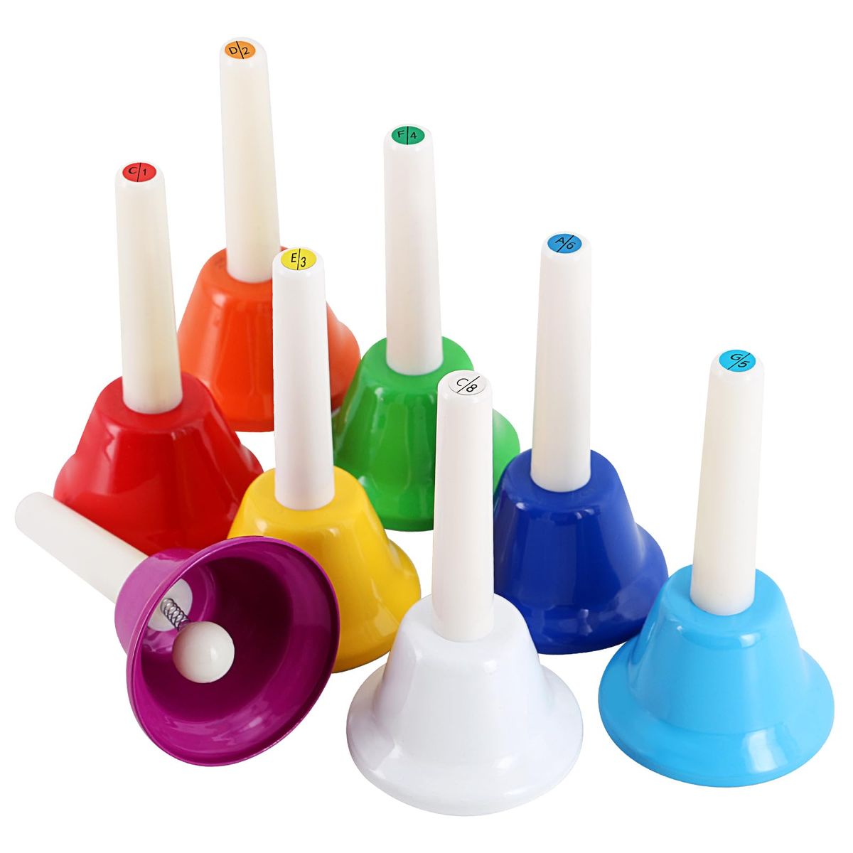8 Piece Mini Size Colorful Hand Bells - Musical Fun for Toddlers and Kids