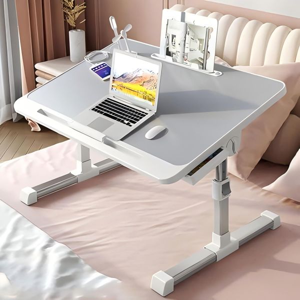 Adjustable Bed Table, Height-Adjustable Laptop Desk Grey Bed Desks