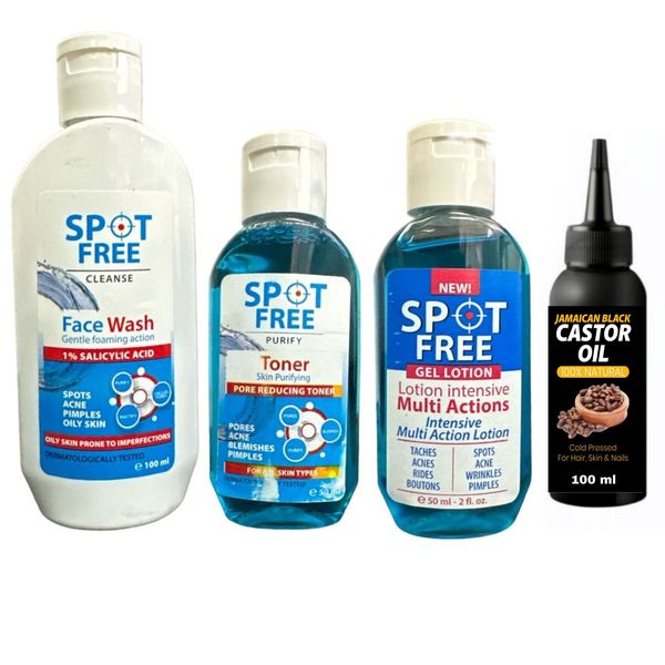 Spot Free Skin Care 3Pc Combo - Lotion, Toner, Face Wash with Castor Oil
