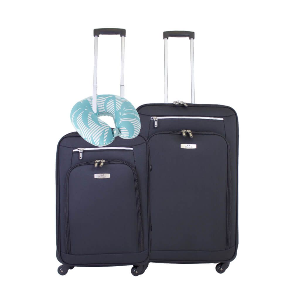 Soft Shell Luggage Suitcases on 360 Wheels - 2 Pieces with Neck Pillow ...