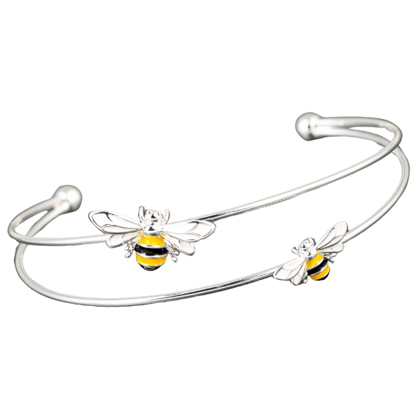 Equilibrium Hand-Painted Bee Silver Plated Bangle -Nature Inspired Elegance