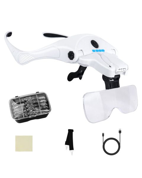 Head Magnifying Glass with 4 LED Lights Rechargeable 5 Detachable Lenses