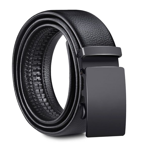 Men's Black Ratchet Dress Belt - Metal Buckle Leather With Gift Box