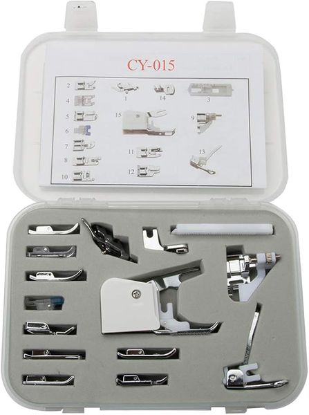 15 Piece Sewing Machine Presser Walking Foot Kit with Set of Instructions
