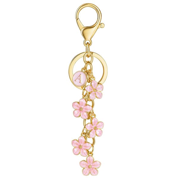 OMGift Cute Initial Letter Keychain for Women - Flower Enamel Bag Charm