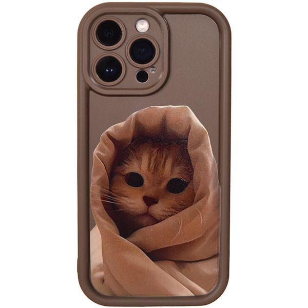 Brown Phone Case with Cosy Kitten for iPhone 14 Pro
