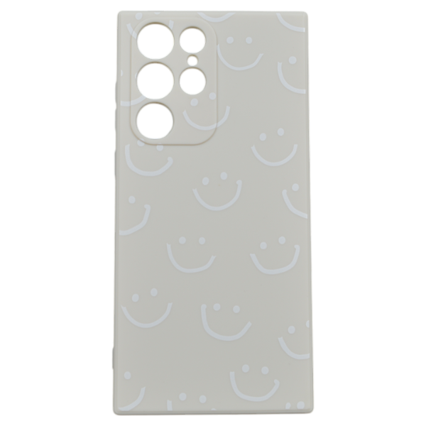 Smiley Face Pattern Phone Case Compatible with Samsung Galaxy S22 Ultra - Cream