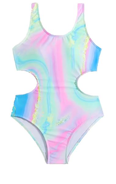 Girls Tie Dye Cutout Waist Swimwear