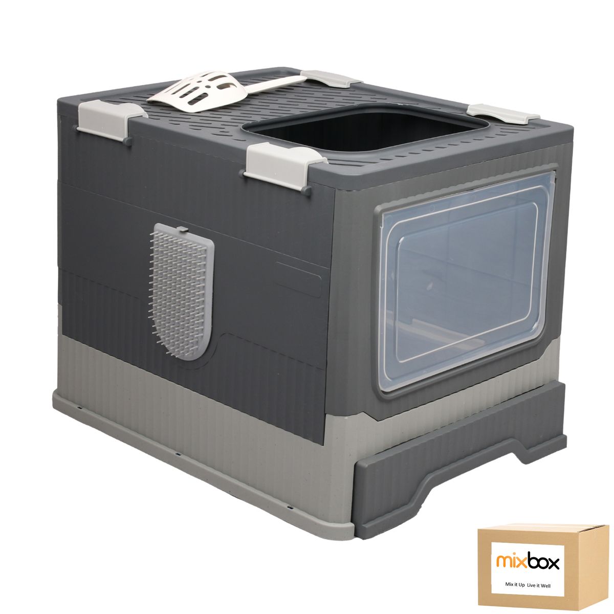 Mix Box Foldable Cat Litter Box with Lid-Grey
