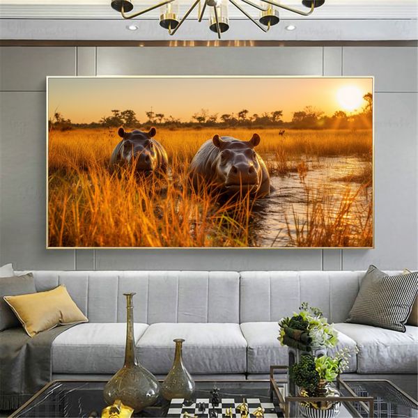 Canvas Wall Artwork -Savannah Hippo Abstract - 0650