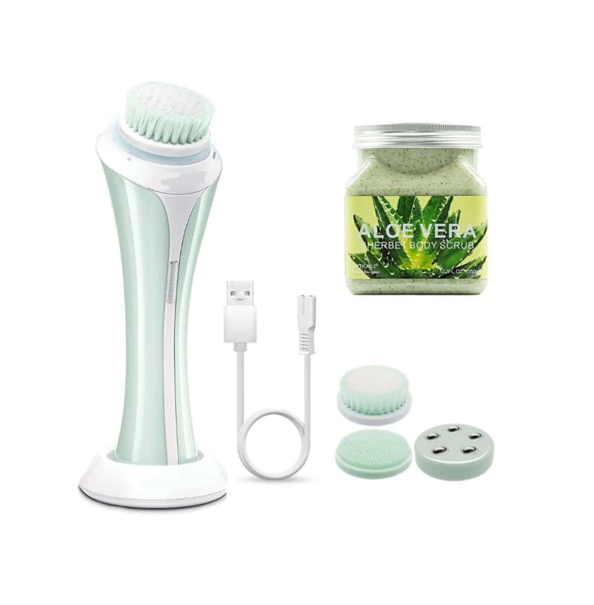 Rechargeable 3in1 Facial Cleansing Brush and Aloe Vera Body Scrub