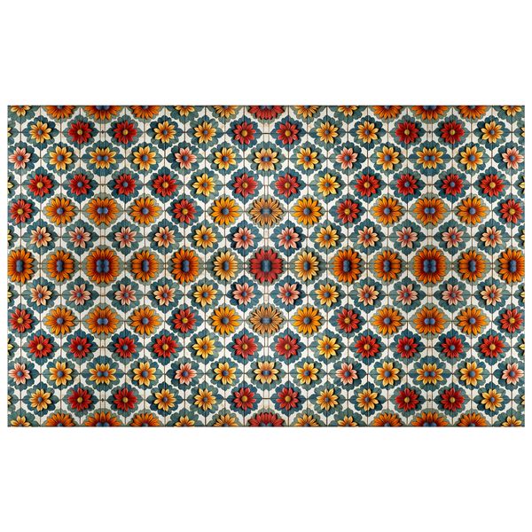 Bohemian Tiles Daises Rectangle Tablecloth