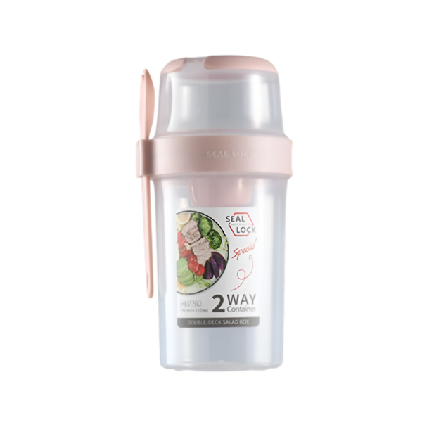 760ml+310ml Portable Double Deck Salad Container With Fork