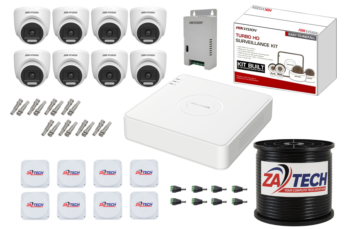 Hikvision 8CH Dome CCTV Kit with Zatech junction boxes & Cable roll ...
