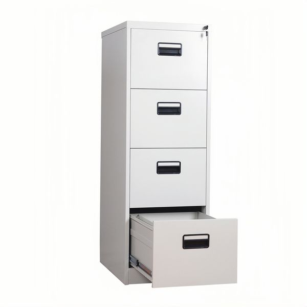 Steel Vertical 4 Drawer Filing Cabinet Cupboard Locker with Black Inner Handle - Light Grey