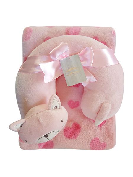 Mothers Choice Baby Blanket with Travel Pillow Pink Hearts