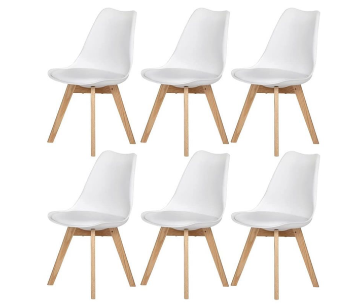 Nova Dining Room Chair - Set of 6 Padded Modern Chairs with Wooden Legs