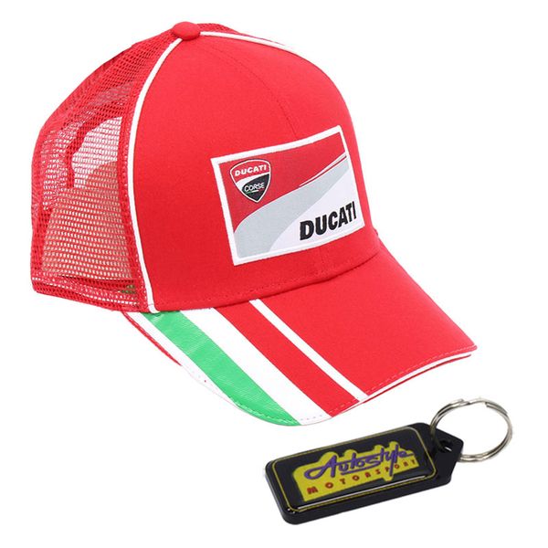 Ducati Corse Baseball Cap Red with Italian Stripes &amp; Gel Key Holder