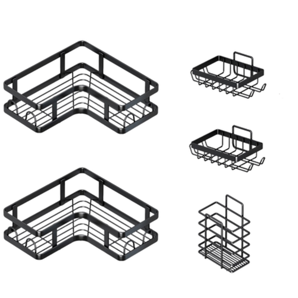 7-Piece No-Drill Corner Shower Caddy &amp; Bathroom Organizer Set - Black