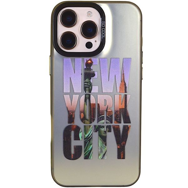 Phone Case with New York Text - Iphone 16 Pro Max - Silver Chrome