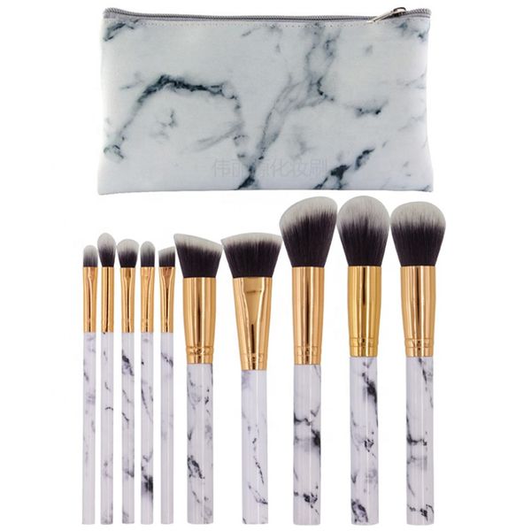10Pcs Makeup Brush set with Makeup Bag - Marble Design