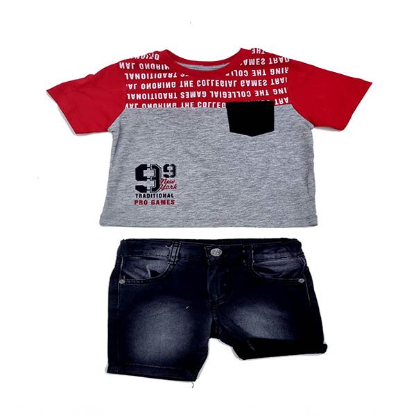 Boys Red and Black T-shirt and Short 2 Piece Set