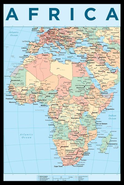 Africa Map Poster with Black Frame - 96.5cm x 66cm