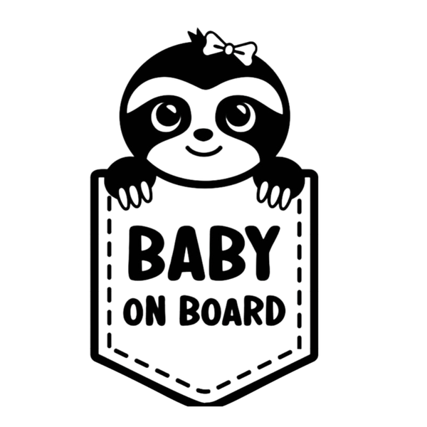 Katz Designs - Baby on Board - White Decal - Sloth - Girl