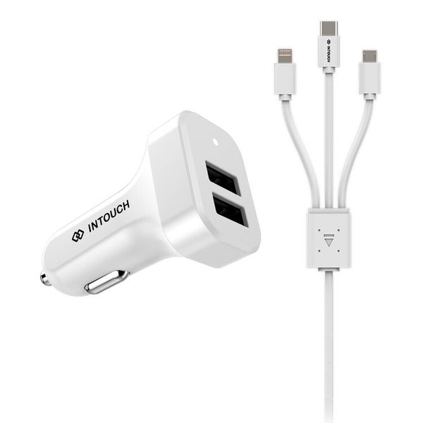 Intouch Dual C/Charger 2.4a Wht + 3 Prong Cable