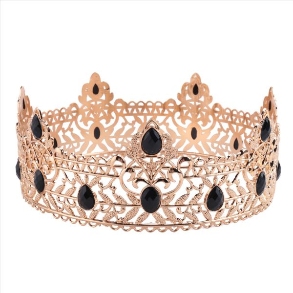 King Crown for Men Birthday Crowns with Black Rhinestone