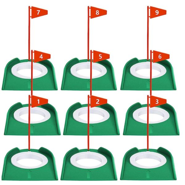 9 Pieces Golf Putting Cup Practice Golf Hole Cup and Flag - Green