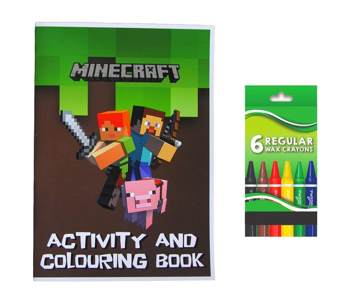 Minecraft Activity and Colouring Book A5 plus 6 Wax Crayons - Set of 5