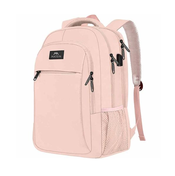 Matein Travel Laptop Bag - with USB Charging Port - Pink