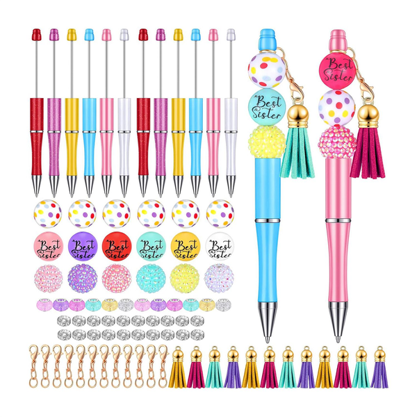 12 Pieces Beadable Pens Bulk Bead Pens With Assorted Colors Beads Pen