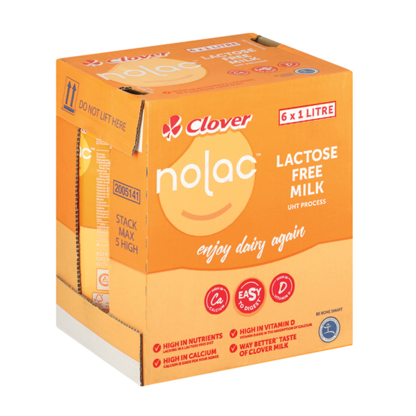Clover NoLac Lactose Free Medium Fat UHT Milk - 6 x 1L (1 Pack)