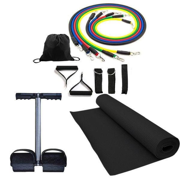 WorkOut Combo: Tummy Trimmer+ Yoga Mat (Color May Vary)+Resistance Bands