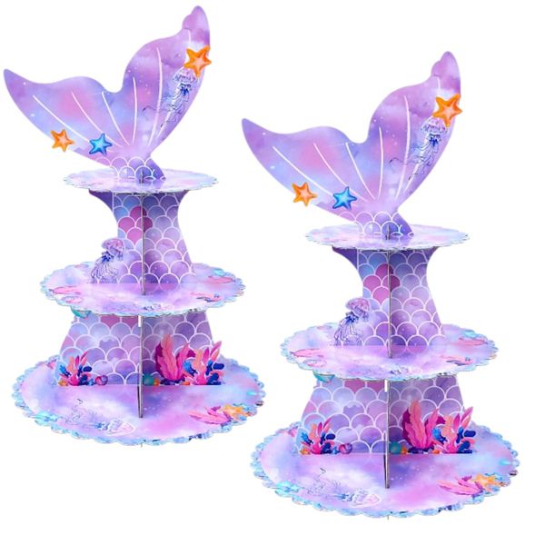 3-Tier Mermaid Theme Paper Cake Stand - Underwater Party - 2 piece