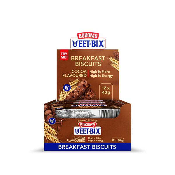 Bokomo Weet-Bix Breakfast Biscuits Cocoa Flavoured 12x40g Biscuit Packs