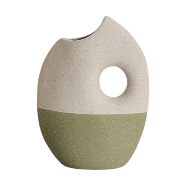 Oblique Mouth Ceramic Frosted Vase - Green